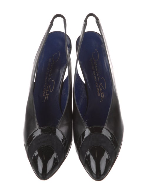 Oscar de la Renta Leather Mesh Accents Slingback Pumps