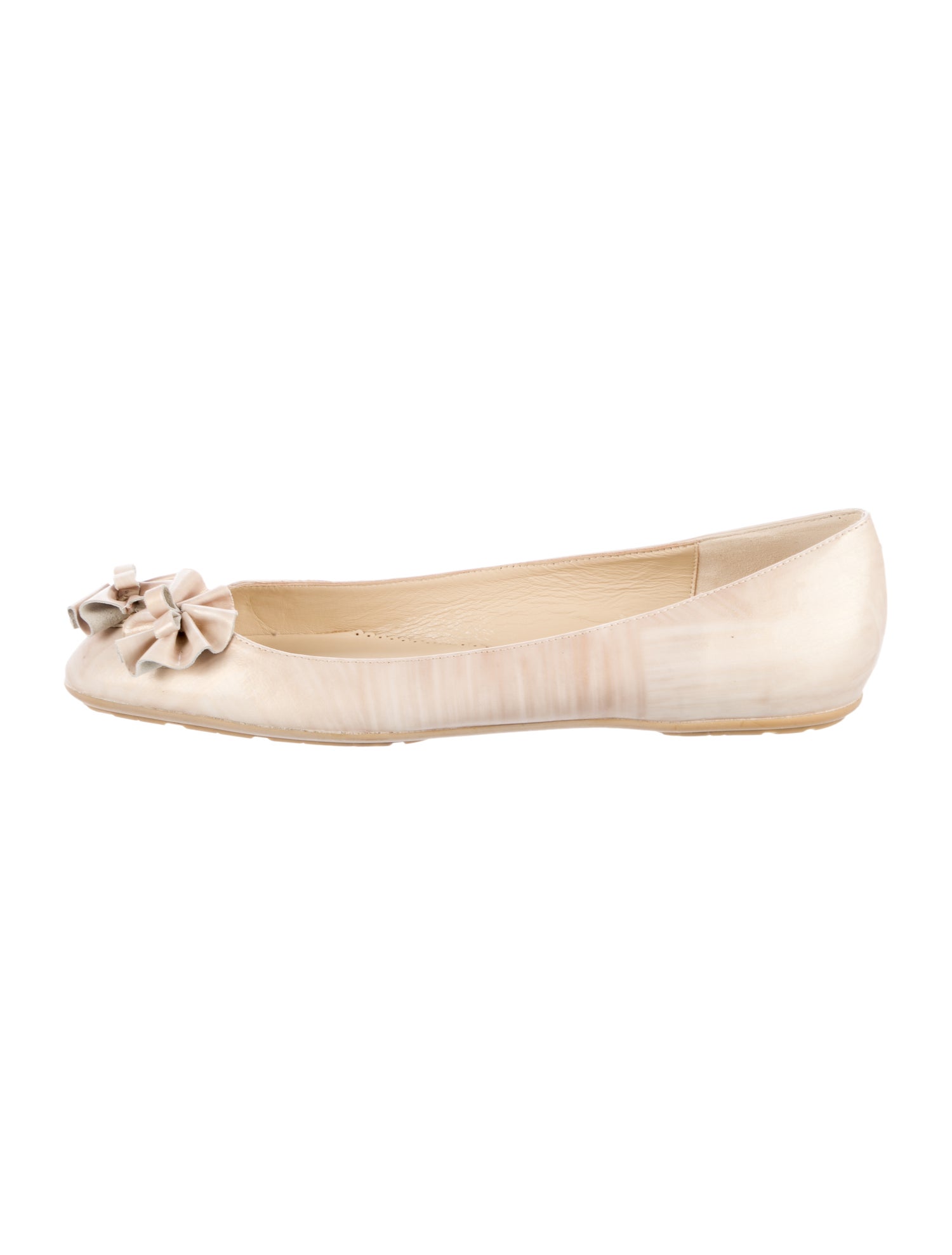Oscar de la Renta Leather Ruffle Embellishment Ballet Flats