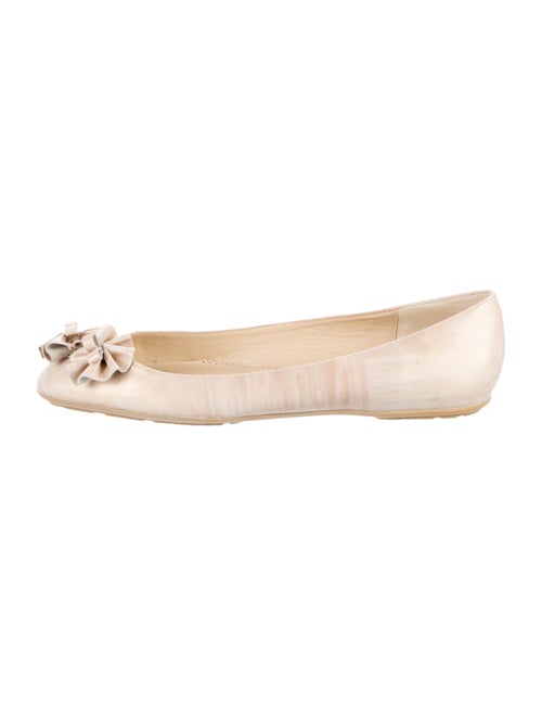 Oscar de la Renta Leather Ruffle Embellishment Ballet Flats