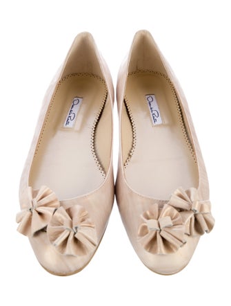 Oscar de la Renta Leather Ruffle Embellishment Ballet Flats