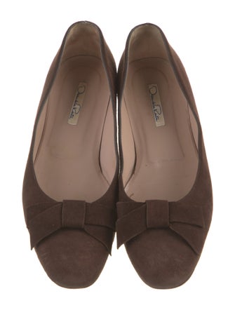 Oscar de la Renta Suede Bow Accents Ballet Flats