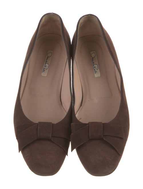 Oscar de la Renta Suede Bow Accents Ballet Flats