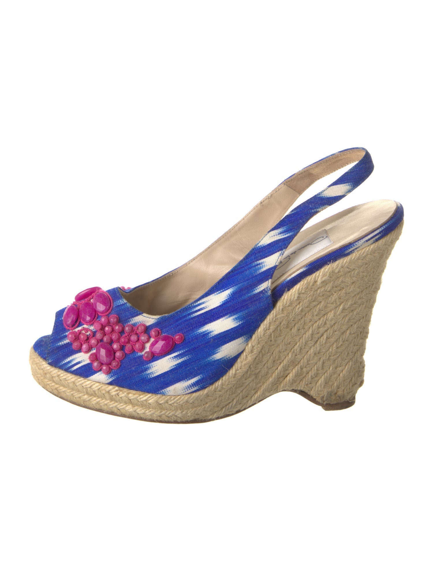 Oscar de la Renta Canvas Printed Slingback Sandals