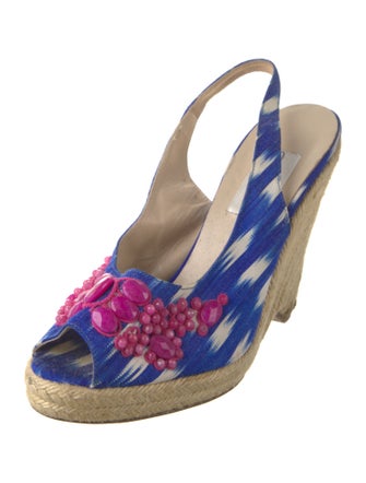 Oscar de la Renta Canvas Printed Slingback Sandals