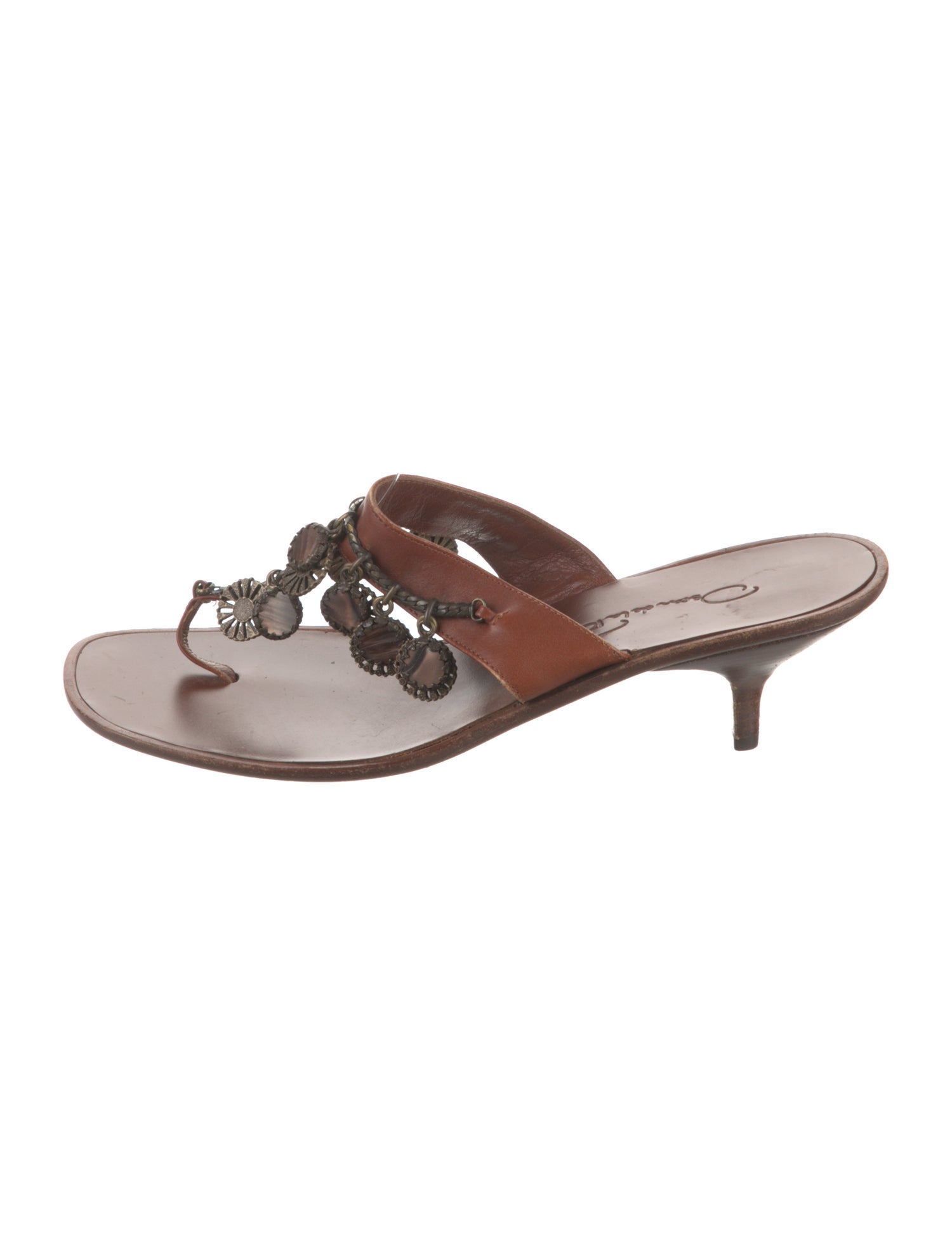 Oscar de la Renta Leather Chain-Link Accents Slides