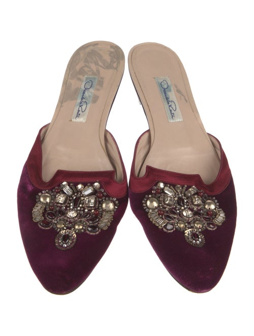 Oscar de la Renta Suede Crystal Embellishments Mules