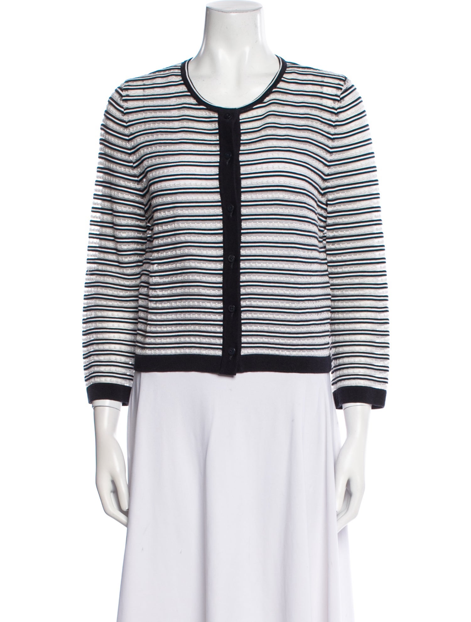 Oscar de la Renta Striped Scoop Neck Sweater