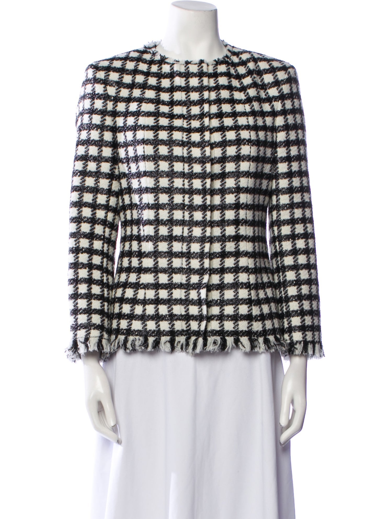 Oscar de la Renta Virgin Wool Plaid Print Evening Jacket