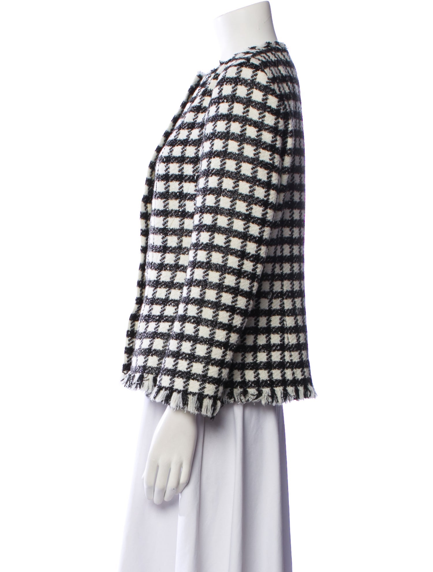 Oscar de la Renta Virgin Wool Plaid Print Evening Jacket