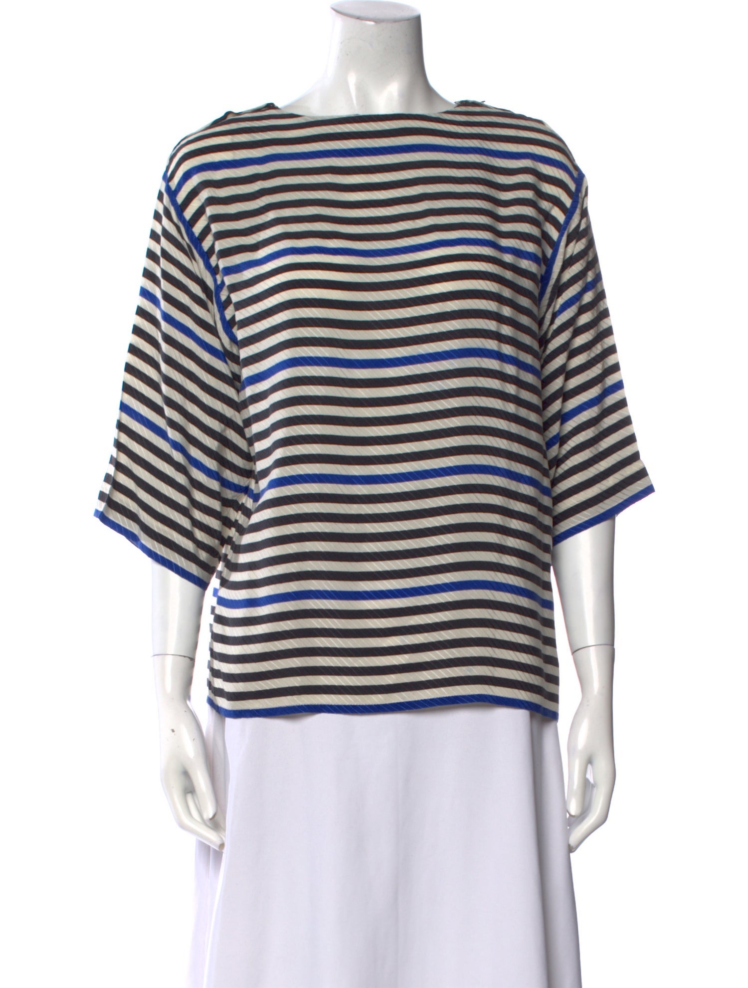 Oscar de la Renta Striped Bateau Neckline T-Shirt