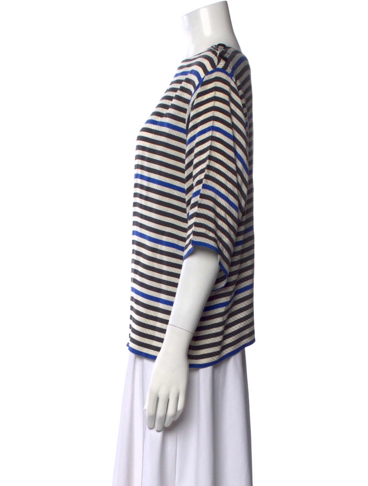 Oscar de la Renta Striped Bateau Neckline T-Shirt
