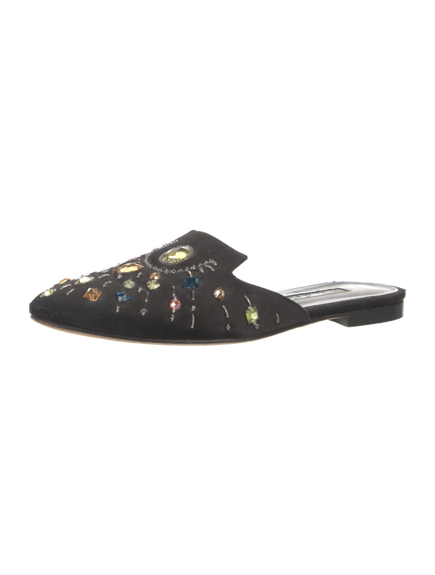 Oscar de la Renta Satin Crystal Embellishments Mules