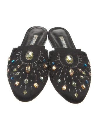 Oscar de la Renta Satin Crystal Embellishments Mules