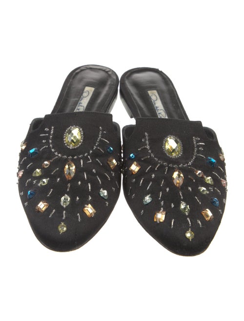 Oscar de la Renta Satin Crystal Embellishments Mules
