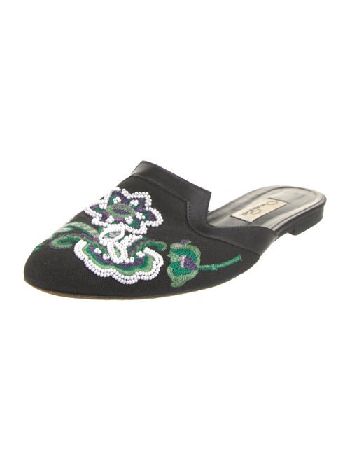 Oscar de la Renta Canvas Floral Print Mules