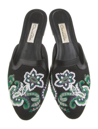 Oscar de la Renta Canvas Floral Print Mules