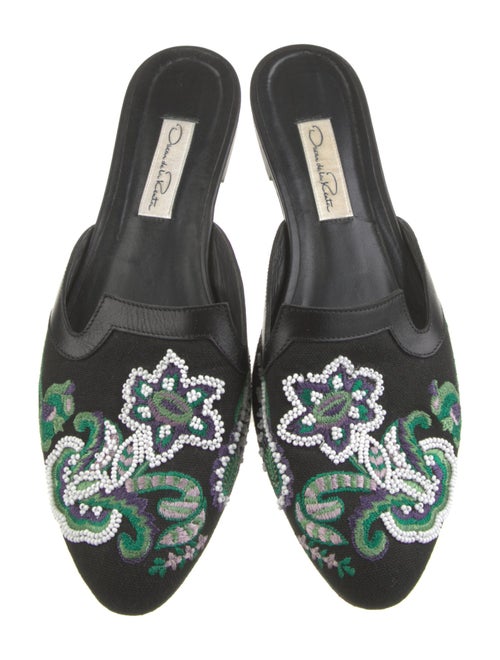 Oscar de la Renta Canvas Floral Print Mules