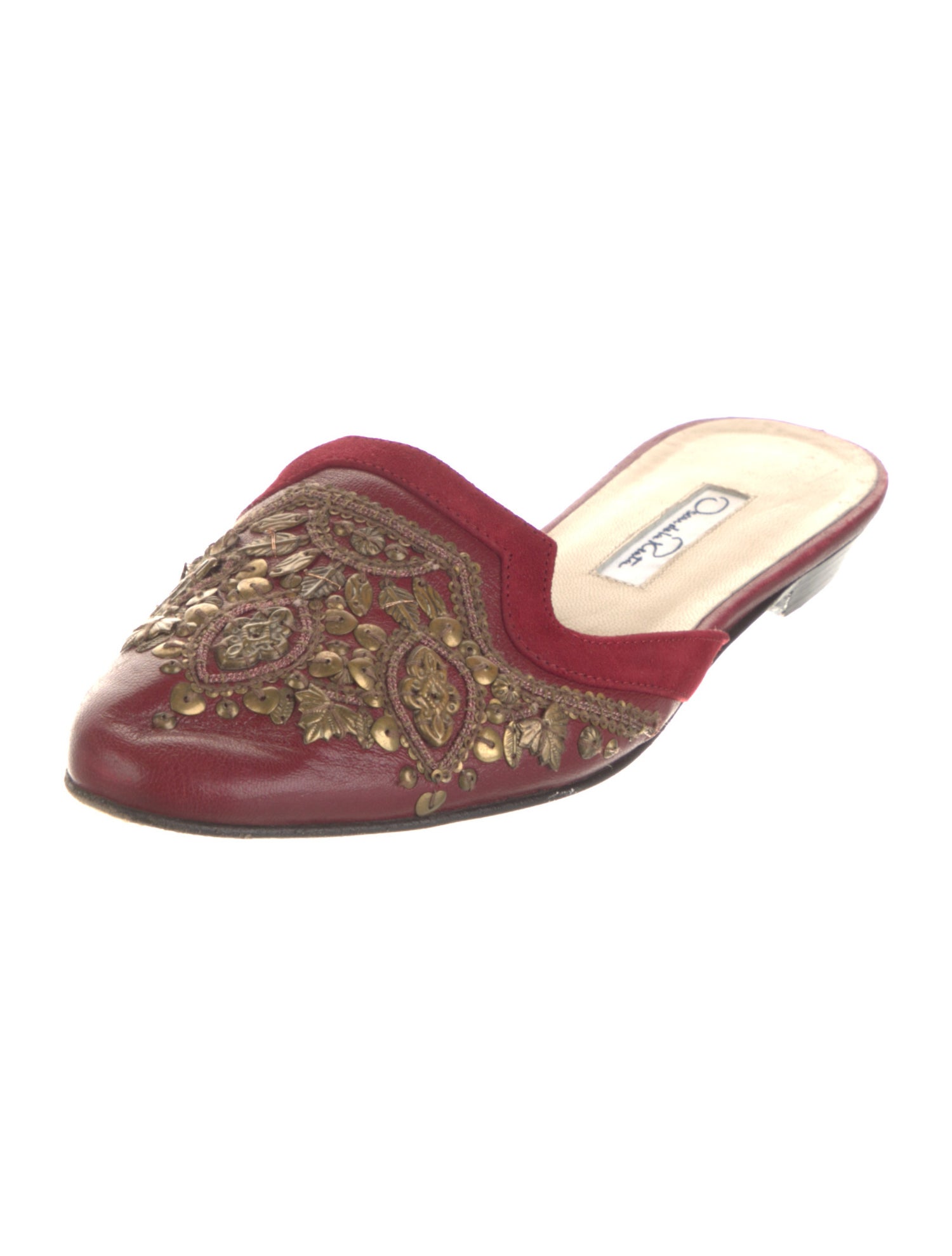 Oscar de la Renta Leather Floral Print Mules