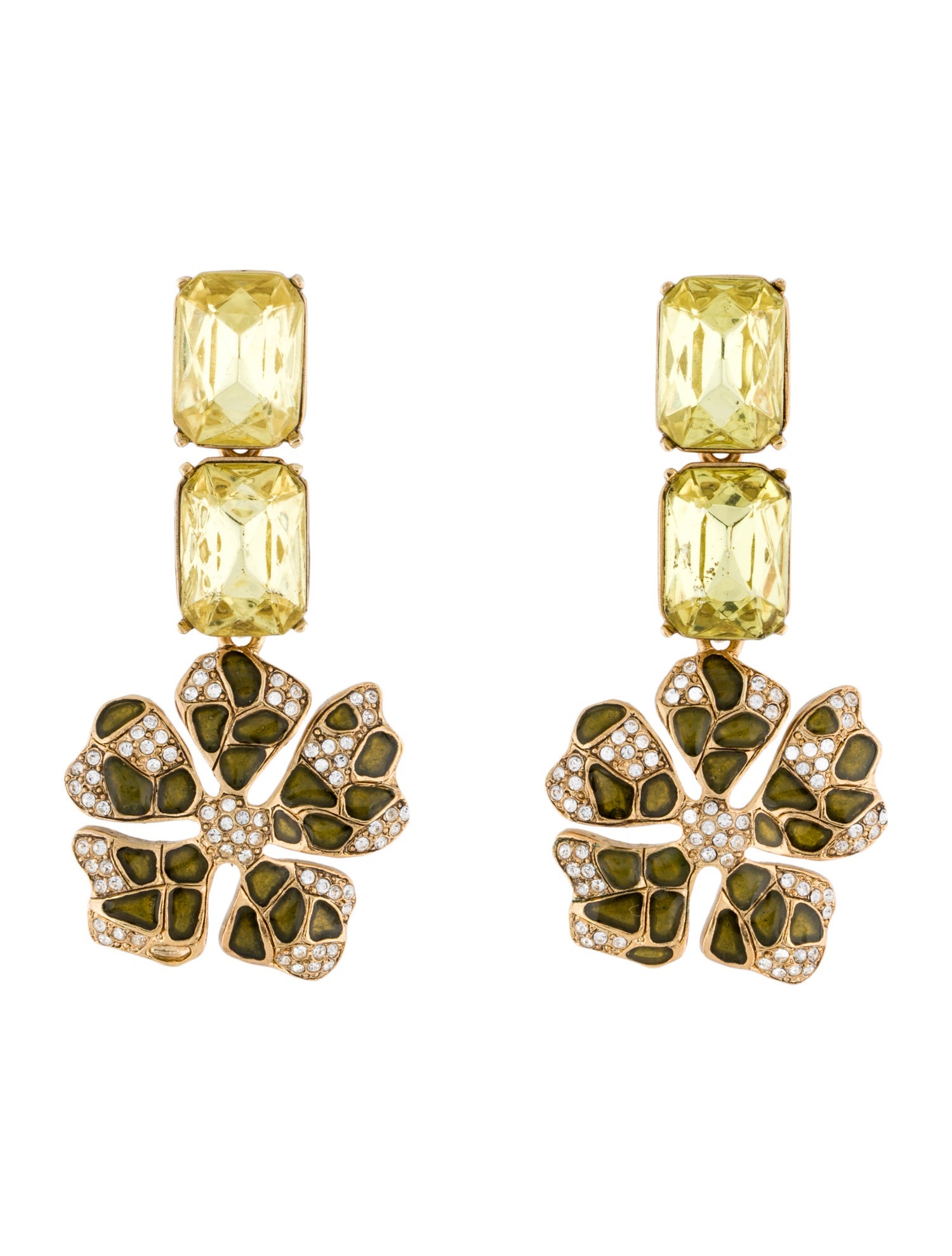 Oscar de la Renta Crystal & Enamel Drop Earrings