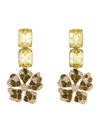 Oscar de la Renta Crystal & Enamel Drop Earrings