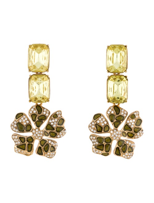 Oscar de la Renta Crystal & Enamel Drop Earrings