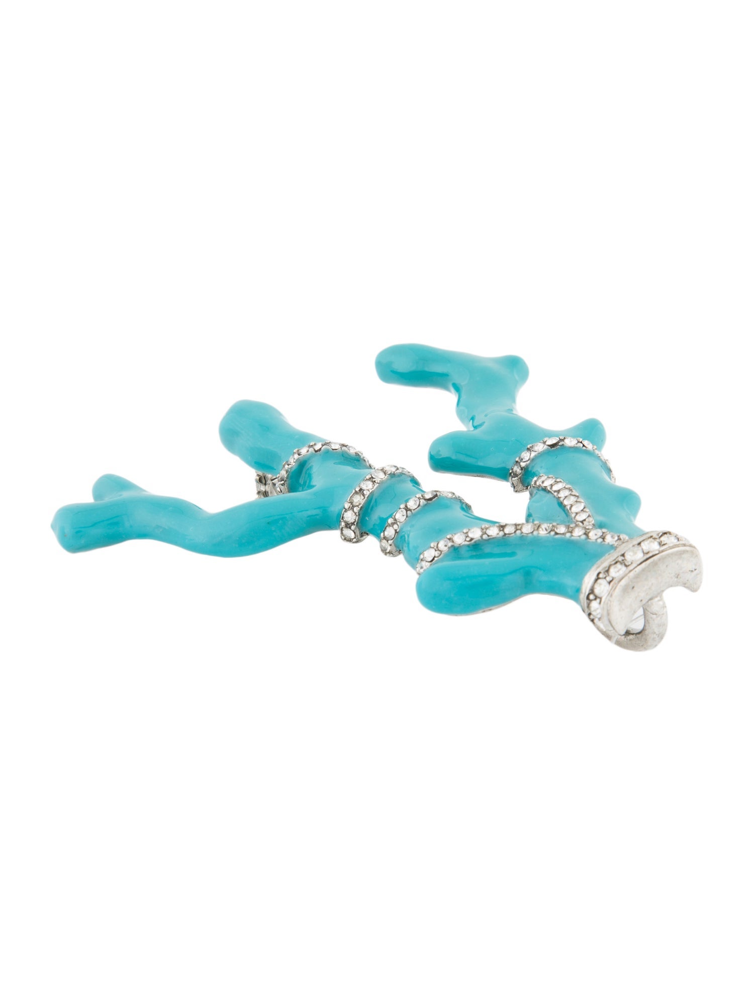 Oscar de la Renta Crystal & Enamel Coral Brooch