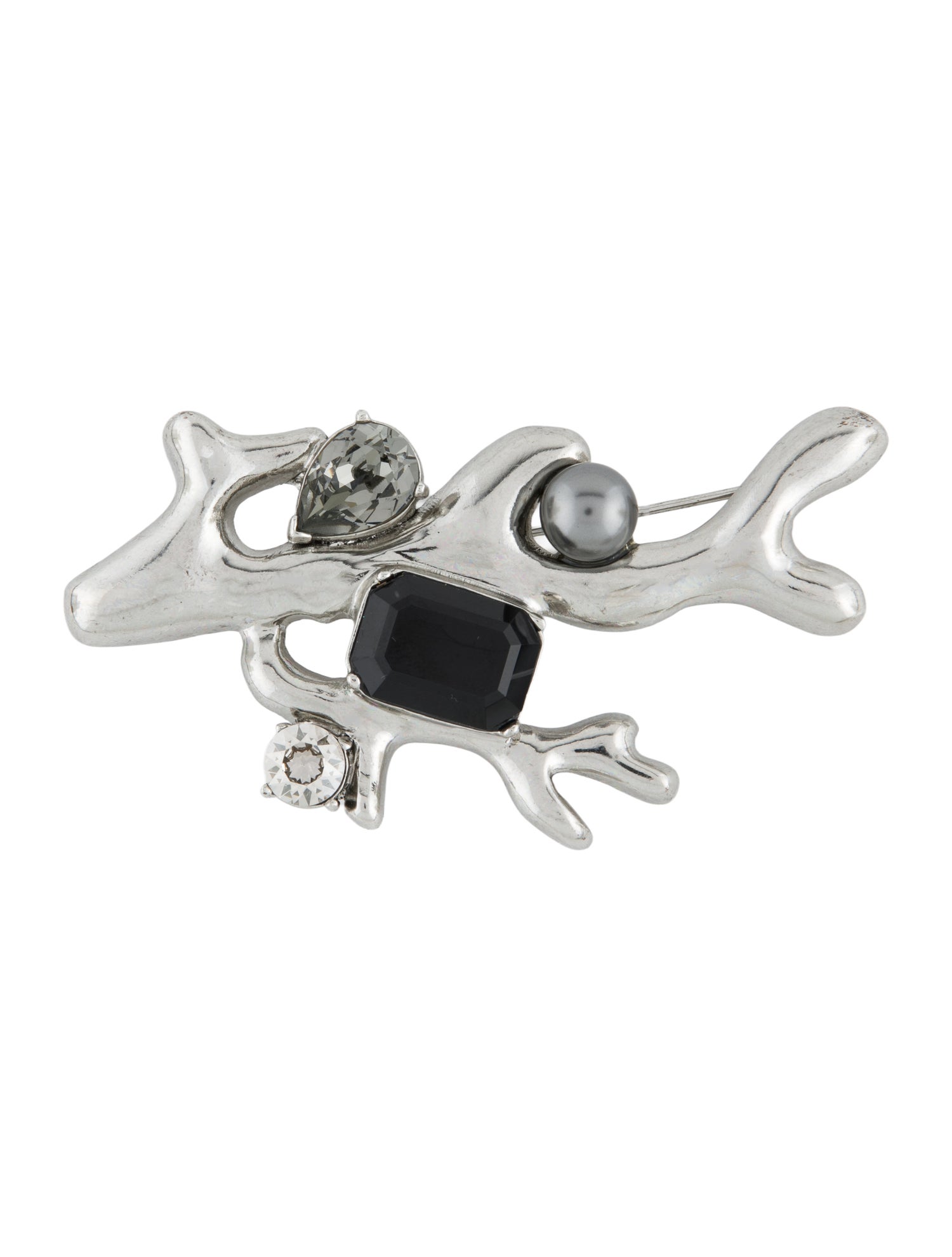 Oscar de la Renta Crystal & Faux Pearl Coral Branch Brooch