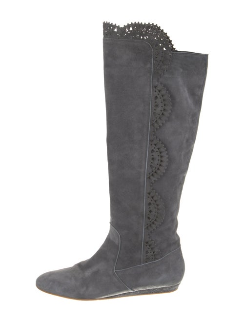 Oscar de la Renta Suede Lasercut Accents Boots