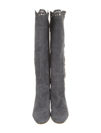 Oscar de la Renta Suede Lasercut Accents Boots