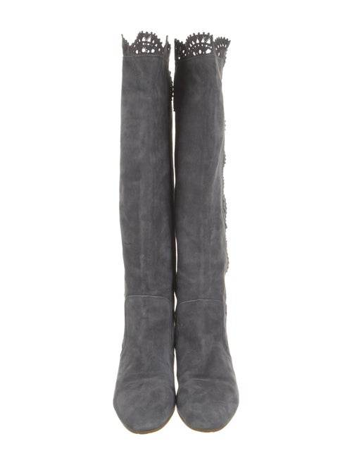 Oscar de la Renta Suede Lasercut Accents Boots