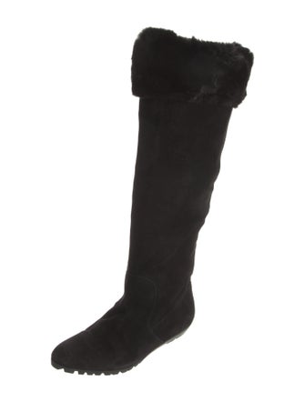 Oscar de la Renta Suede Fur Trim Boots
