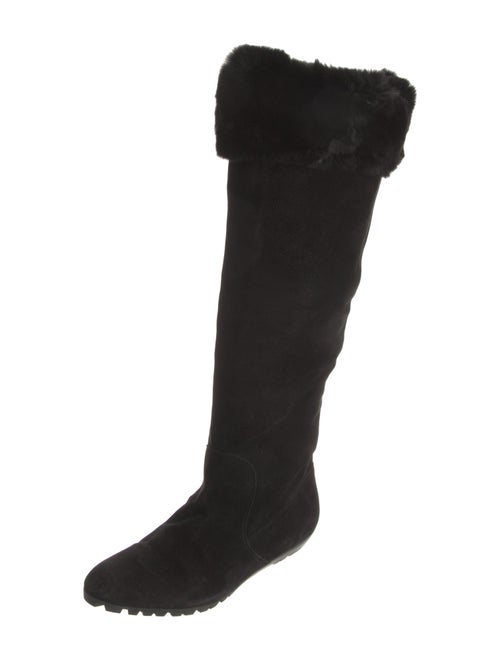 Oscar de la Renta Suede Fur Trim Boots