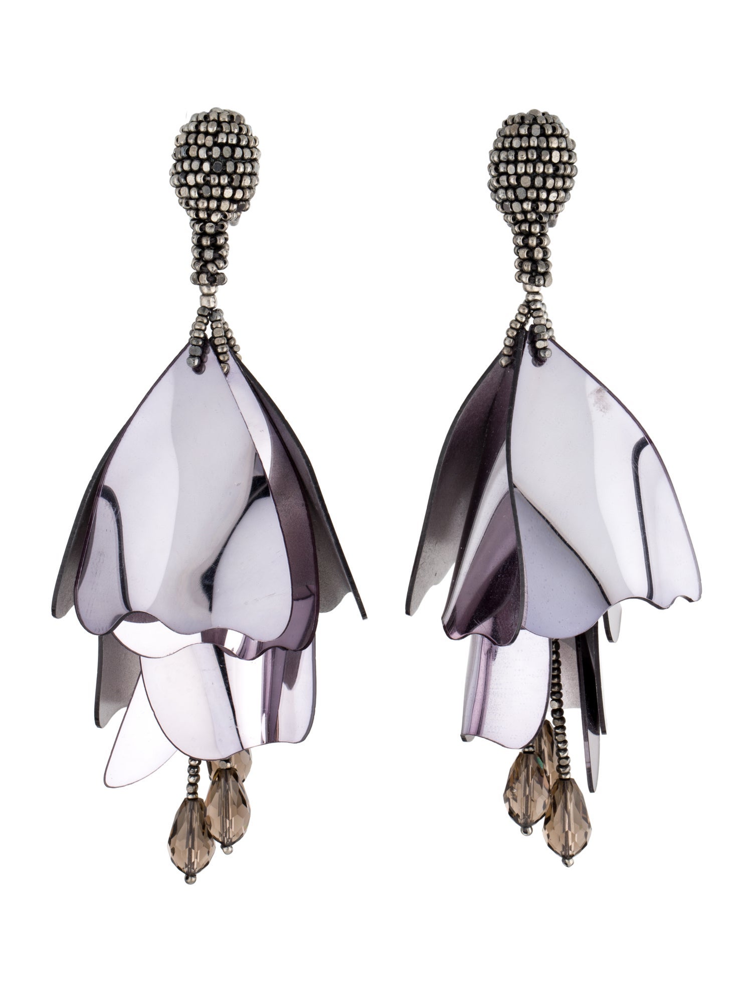 Oscar de la Renta Bead & Plastic Large Impatiens Flower Drop Clip-On Earrings