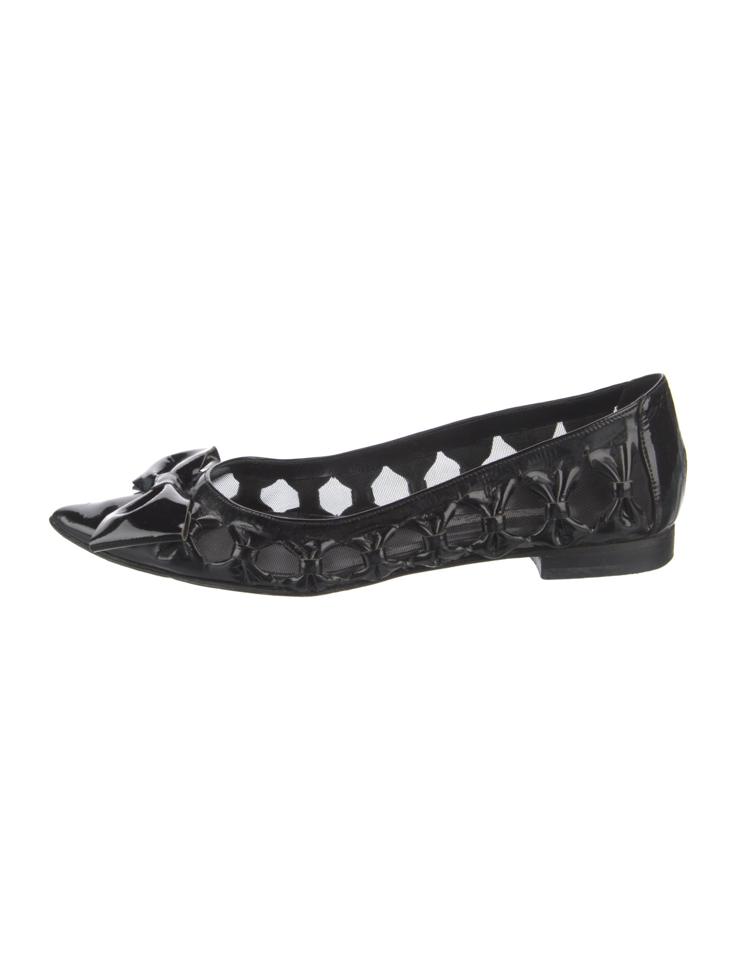Oscar de la Renta Patent Leather Mesh Accents Ballet Flats