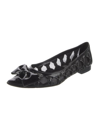 Oscar de la Renta Patent Leather Mesh Accents Ballet Flats