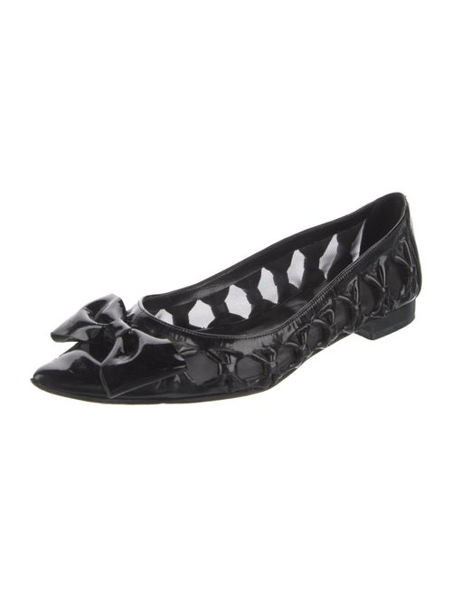 Oscar de la Renta Patent Leather Mesh Accents Ballet Flats