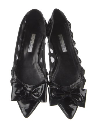 Oscar de la Renta Patent Leather Mesh Accents Ballet Flats