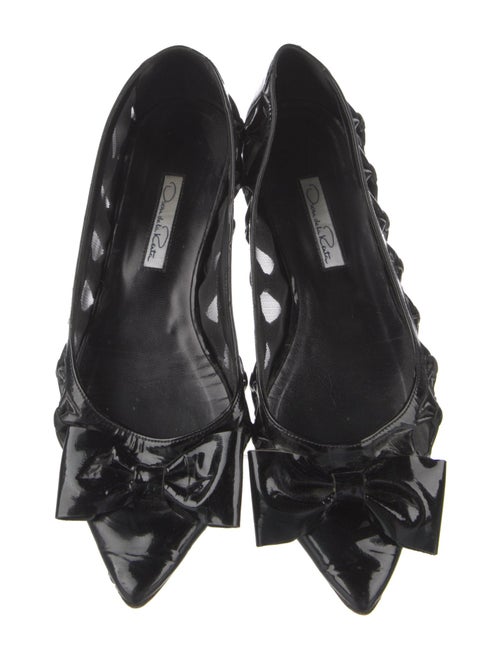 Oscar de la Renta Patent Leather Mesh Accents Ballet Flats