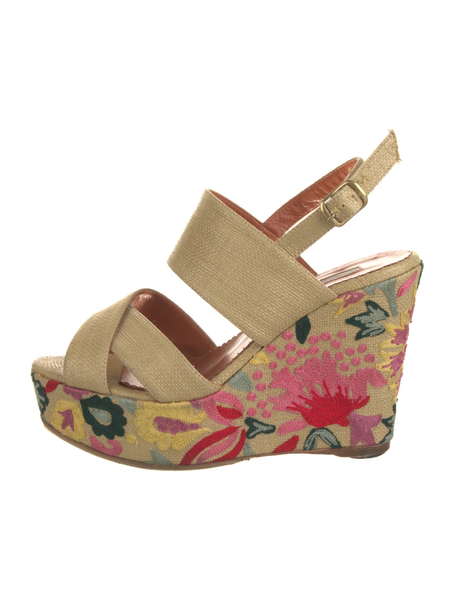 Oscar de la Renta Canvas Floral Print Slingback Sandals