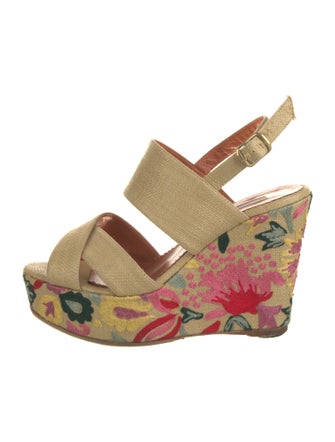 Oscar de la Renta Canvas Floral Print Slingback Sandals