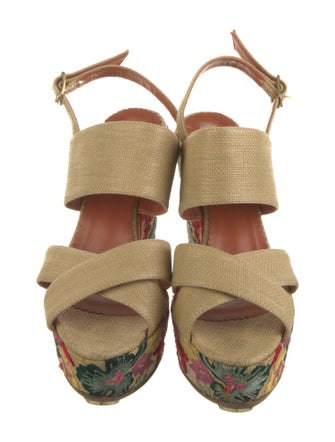 Oscar de la Renta Canvas Floral Print Slingback Sandals