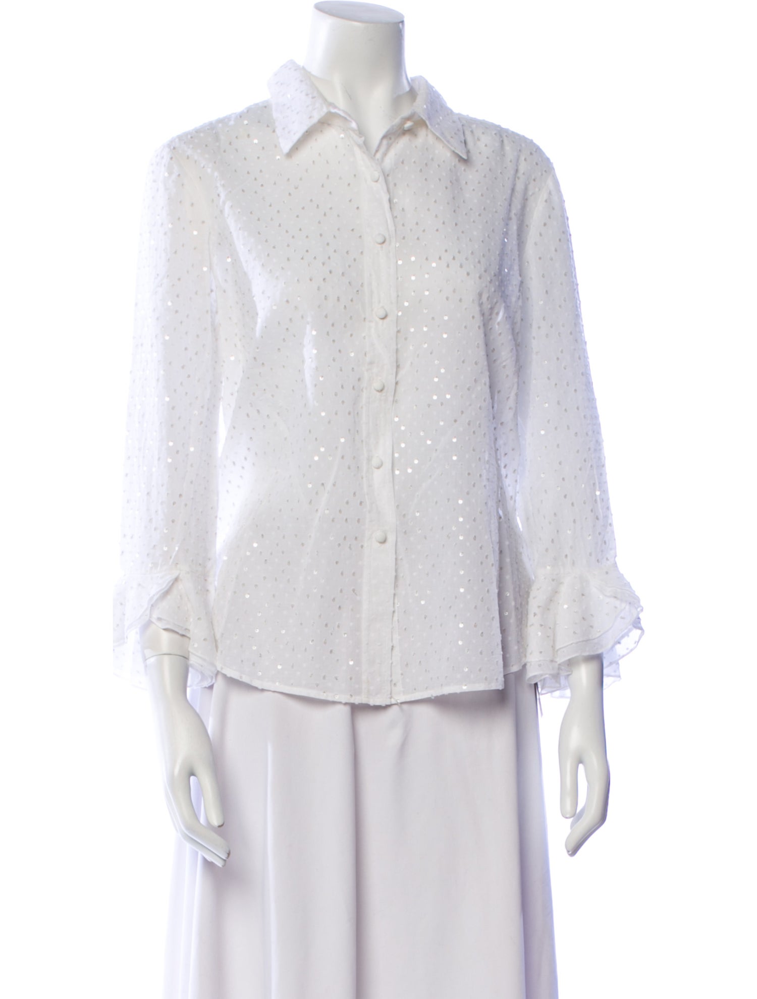 Oscar de la Renta Three-Quarter Sleeve Button-Up Top