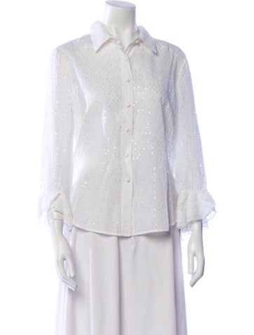 Oscar de la Renta Tops Three-Quarter Sleeve Button-Up Top US 12 | XL