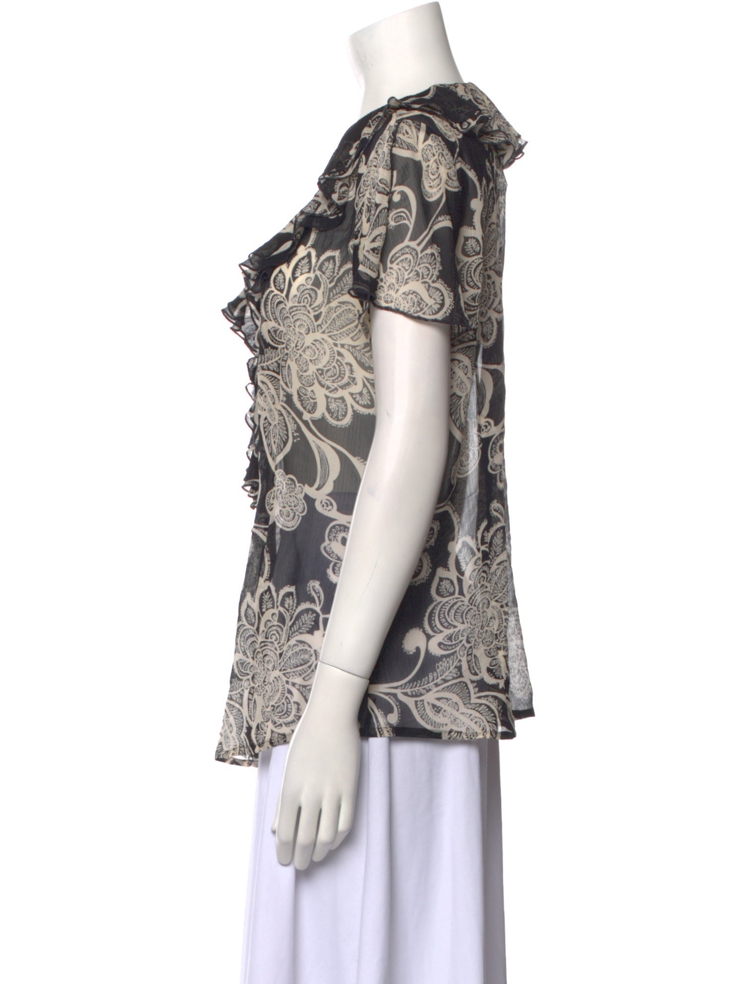 Oscar de la Renta Floral Print V-Neck Blouse