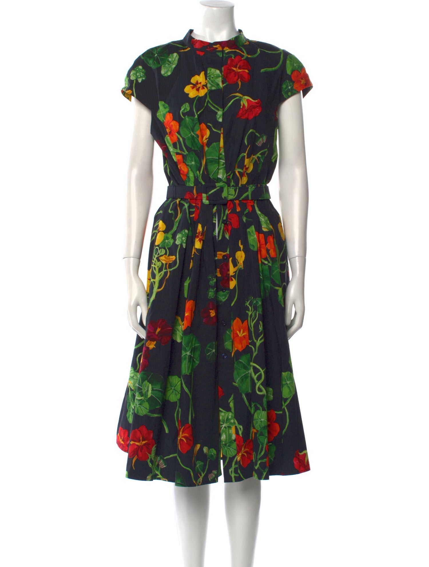 Oscar de la Renta Floral Print Midi Length Dress