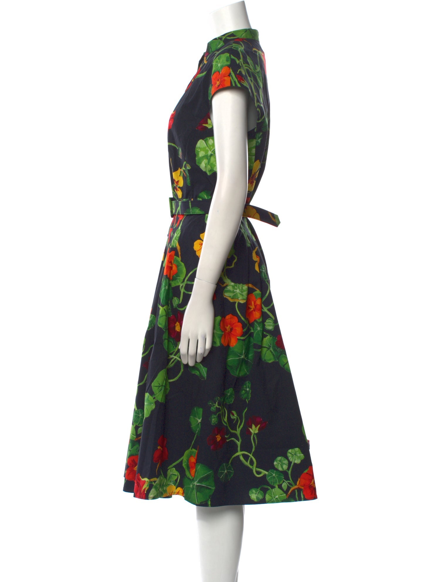 Oscar de la Renta Floral Print Midi Length Dress