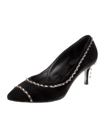 Oscar de la Renta Suede Crystal Embellishments Pumps