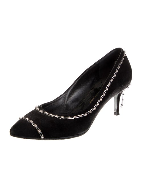Oscar de la Renta Suede Crystal Embellishments Pumps