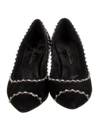 Oscar de la Renta Suede Crystal Embellishments Pumps