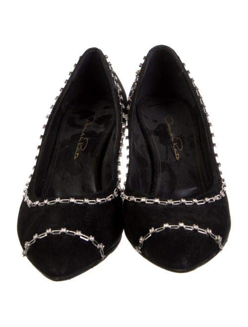 Oscar de la Renta Suede Crystal Embellishments Pumps